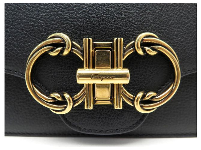 BORSA A MANO SALVATORE FERRAGAMO GANCINI IN PELLE GRAIN NERA Nero - vista 8