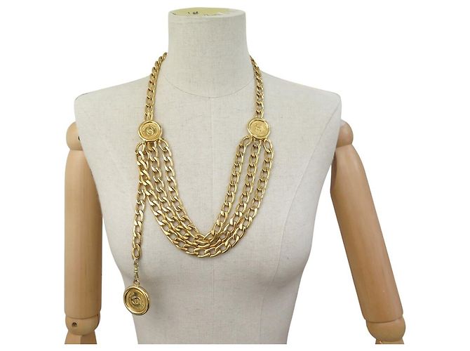 CHANEL KETTENGÜRTEL MIT 3 REIHEN CC LOGO MEDAILLON GRÖSSE 65 BIS 85 Golden - Ansicht 3