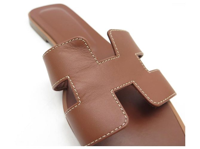 Hermès MULES HERMES ORAN H021056Z2 38.5 CUOIO BOX MARRONE SANDALI SCARPE - vista 11