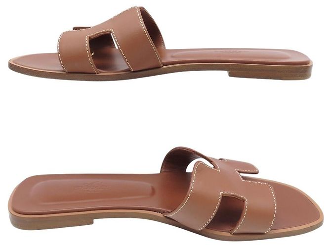 Hermès MULES HERMES ORAN H021056Z2 38.5 CUOIO BOX MARRONE SANDALI SCARPE - vista 2