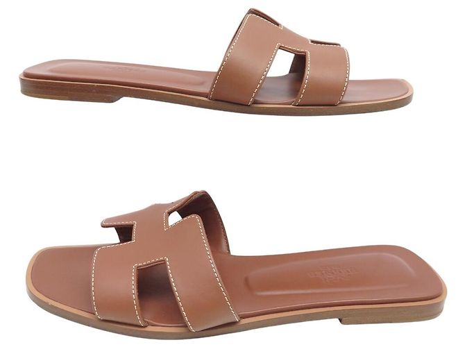 Hermès MULES HERMES ORAN H021056Z2 38.5 CUOIO BOX MARRONE SANDALI SCARPE - vista 3