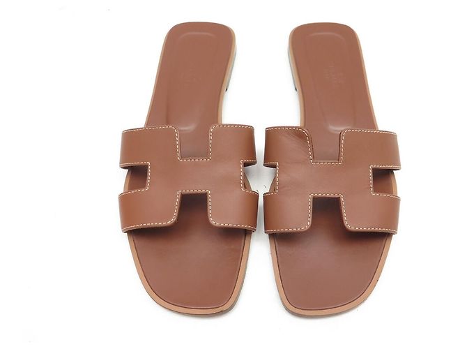 Hermès MULES HERMES ORAN H021056Z2 38.5 CUOIO BOX MARRONE SANDALI SCARPE - vista 8
