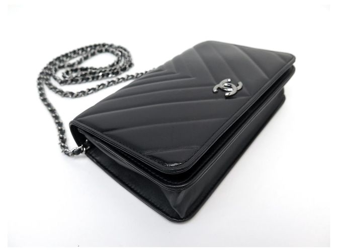 NUOVA BORSA A MANO CHANEL WALLET ON CHAIN TIMELESS IN PELLE CHEVRON WOC BAG Nero - vista 3