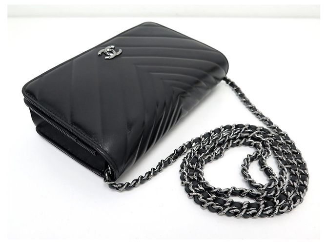 NUOVA BORSA A MANO CHANEL WALLET ON CHAIN TIMELESS IN PELLE CHEVRON WOC BAG Nero - vista 4