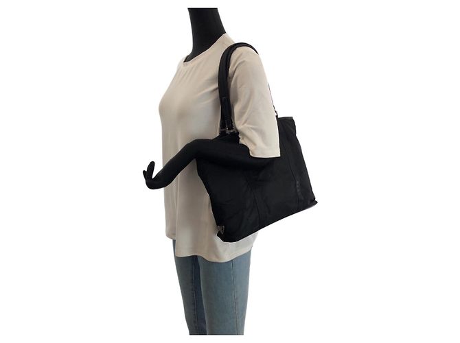 Tote Borsa a spalla in nylon e pelle nera Prada Nero - vista 7