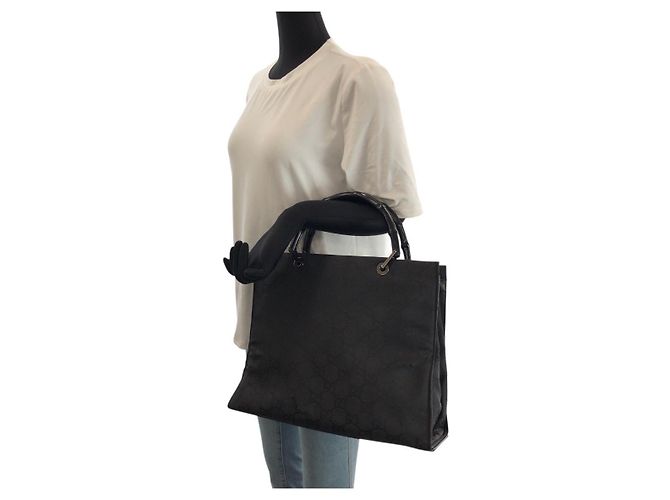 Gucci Bamboo Nylon GG Tote Bag Schwarz - Ansicht 7