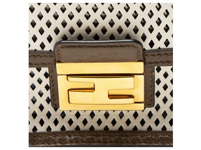 Fendi Perforated Leather Kan U Small Shoulder Bag Marrone - vista 10
