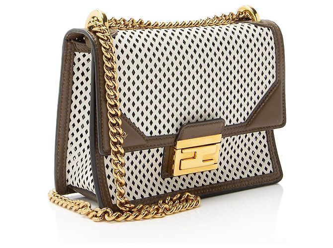 Fendi Perforated Leather Kan U Small Shoulder Bag Marrone - vista 2