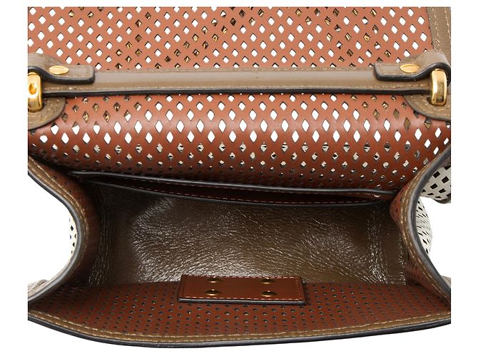 Fendi Perforated Leather Kan U Small Shoulder Bag Marrone - vista 7