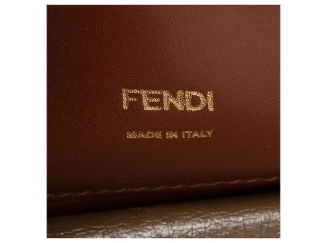 Fendi Perforated Leather Kan U Small Shoulder Bag Marrone - vista 8
