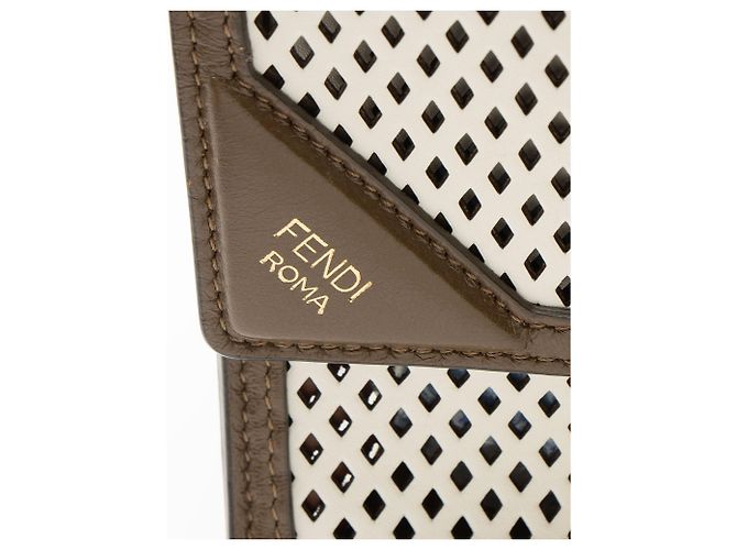 Fendi Perforated Leather Kan U Small Shoulder Bag Marrone - vista 9