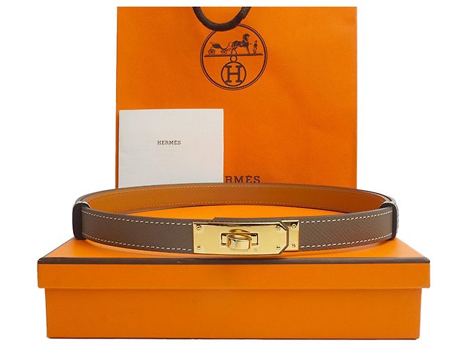 Hermès Cintura Kelly Etoupe Oro Epsom Set Completo Regalo D'oro Metallico - vue 2