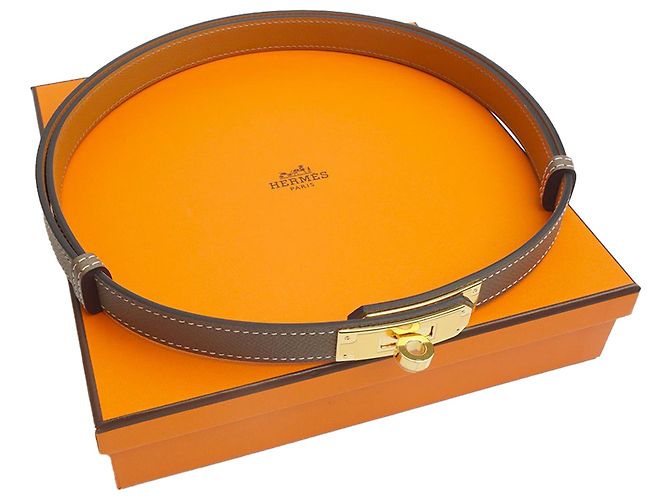 Hermès Cintura Kelly Etoupe Oro Epsom Set Completo Regalo D'oro Metallico - vue 3