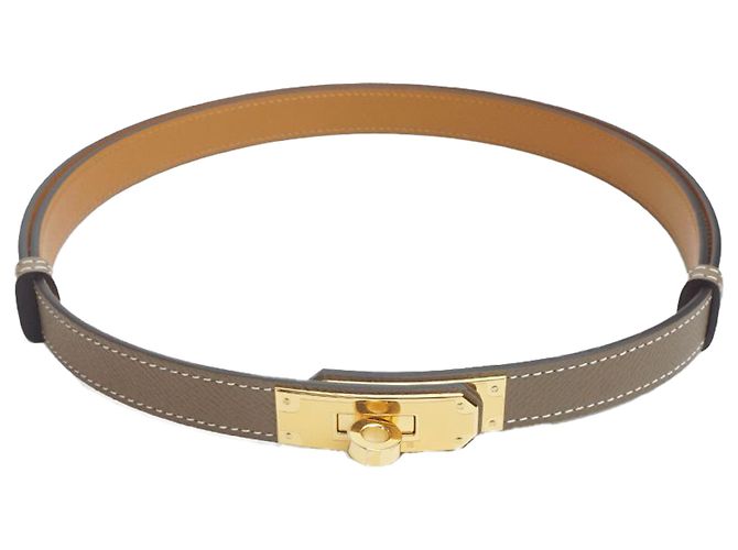 Hermès Cintura Kelly Etoupe Oro Epsom Set Completo Regalo D'oro Metallico - vue 4
