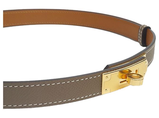 Hermès Cintura Kelly Etoupe Oro Epsom Set Completo Regalo D'oro Metallico - vue 6