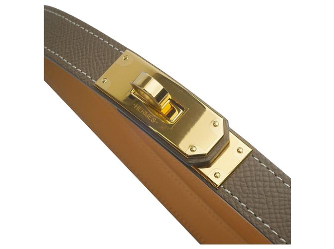 Hermès Cintura Kelly Etoupe Oro Epsom Set Completo Regalo D'oro Metallico - vue 7