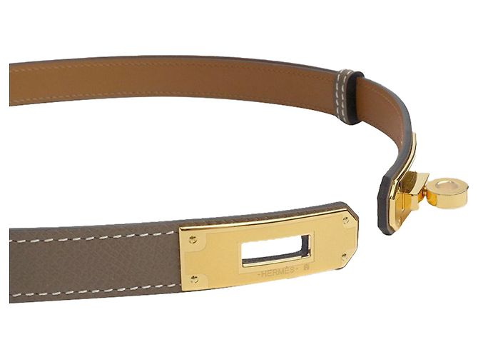 Hermès Cintura Kelly Etoupe Oro Epsom Set Completo Regalo D'oro Metallico - vue 8