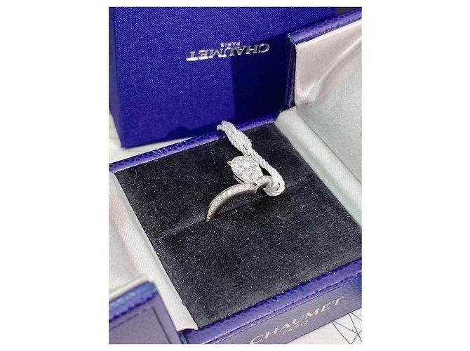 Chaumet White Swan 1-Karat Tropfen-Diamantring Größe 51 Silber - Ansicht 4