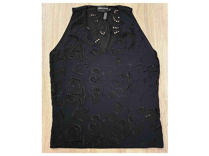 Wunderschönes elegantes Top GIORGIO ARMANI schwarz mit Spitze-Effekt - Ansicht 12