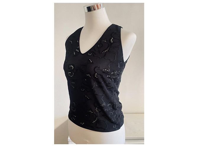 Wunderschönes elegantes Top GIORGIO ARMANI schwarz mit Spitze-Effekt - Ansicht 2