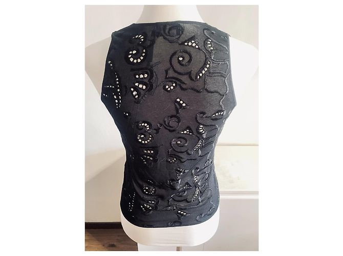 Wunderschönes elegantes Top GIORGIO ARMANI schwarz mit Spitze-Effekt - Ansicht 3