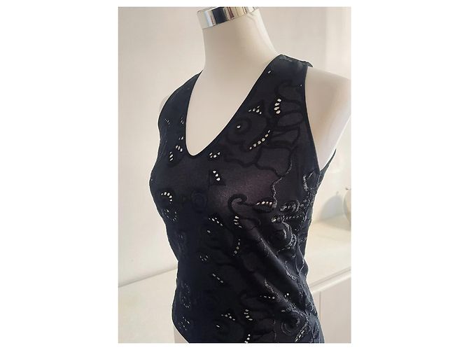 Wunderschönes elegantes Top GIORGIO ARMANI schwarz mit Spitze-Effekt - Ansicht 6