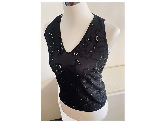 Wunderschönes elegantes Top GIORGIO ARMANI schwarz mit Spitze-Effekt - Ansicht 8