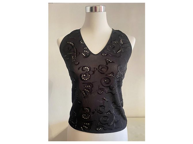 Wunderschönes elegantes Top GIORGIO ARMANI schwarz mit Spitze-Effekt - Ansicht 9