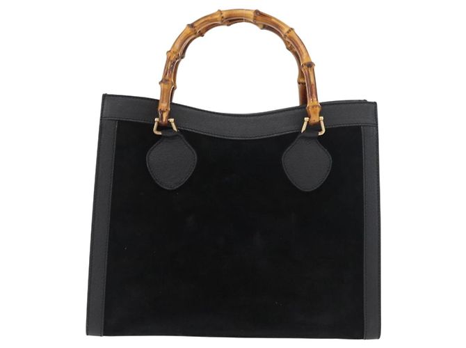 Borsa a Mano GUCCI Bamboo Camoscio Nero Oro 002 0260 Auth ep14225 D'oro - vista 2