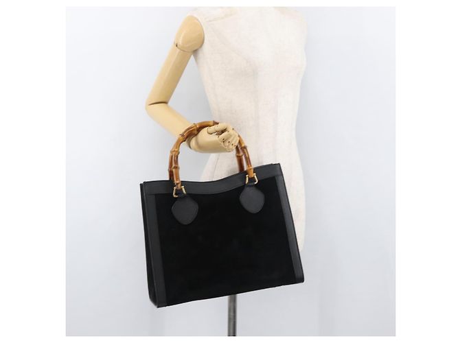 Borsa a Mano GUCCI Bamboo Camoscio Nero Oro 002 0260 Auth ep14225 D'oro - vista 21