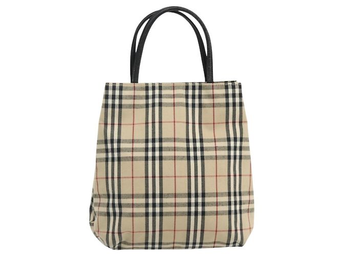 Hermès HERMES Bolso de Mano Burberry Nova Check de Lona 2 Piezas Beige Negro Auth BA12351 - vista 2
