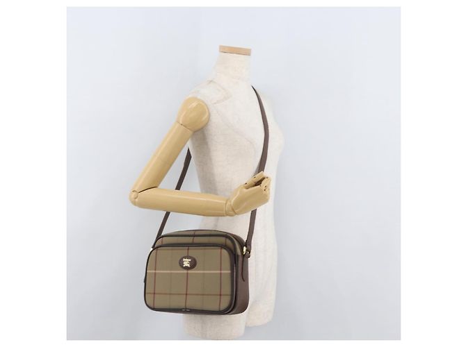 Borsa a Spalla Burberrys Nova Check in Tela Beige Oro Auth ep14427A D'oro - vista 21
