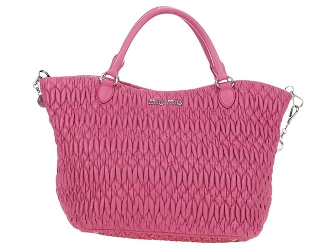 Borsa a mano in pelle matelassé Miu Miu con cristalli 2 in 1 Rosa Argento RN0896 Auth am11397M - vista 13