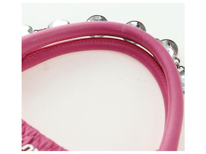 Borsa a mano in pelle matelassé Miu Miu con cristalli 2 in 1 Rosa Argento RN0896 Auth am11397M - vista 14