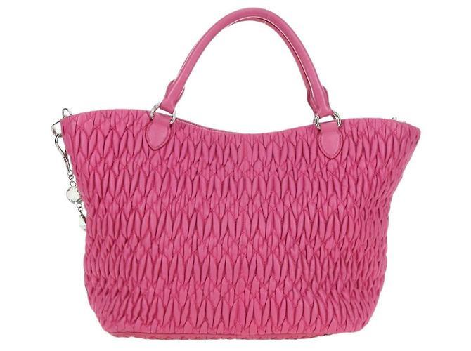 Borsa a mano in pelle matelassé Miu Miu con cristalli 2 in 1 Rosa Argento RN0896 Auth am11397M - vista 2