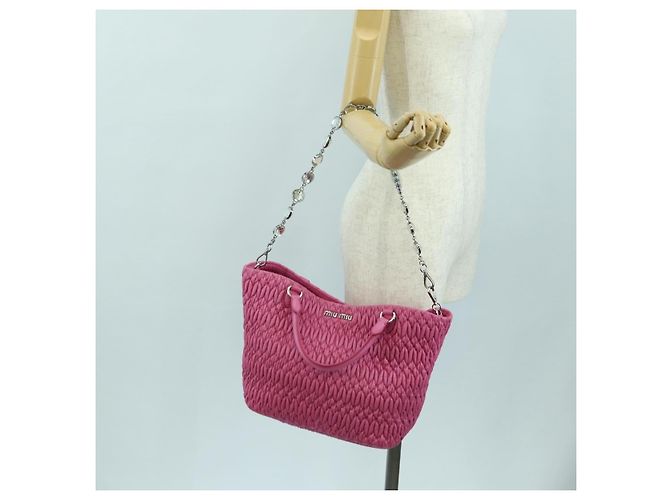 Borsa a mano in pelle matelassé Miu Miu con cristalli 2 in 1 Rosa Argento RN0896 Auth am11397M - vista 29