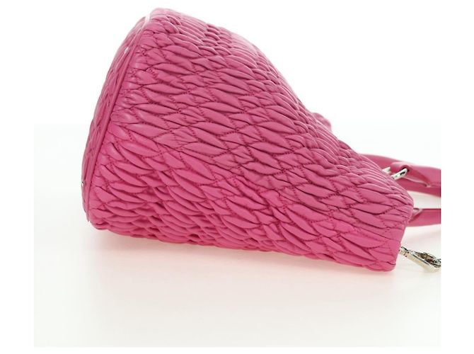 Borsa a mano in pelle matelassé Miu Miu con cristalli 2 in 1 Rosa Argento RN0896 Auth am11397M - vista 4