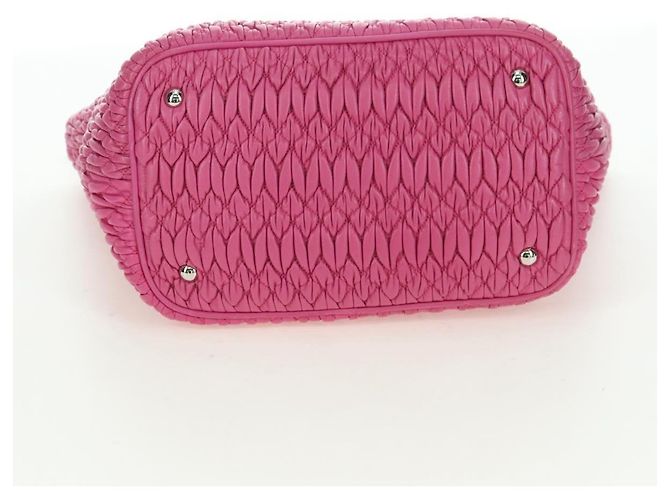 Borsa a mano in pelle matelassé Miu Miu con cristalli 2 in 1 Rosa Argento RN0896 Auth am11397M - vista 5