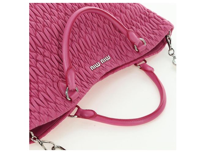 Borsa a mano in pelle matelassé Miu Miu con cristalli 2 in 1 Rosa Argento RN0896 Auth am11397M - vista 6