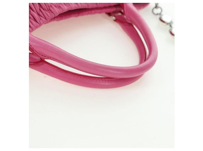 Borsa a mano in pelle matelassé Miu Miu con cristalli 2 in 1 Rosa Argento RN0896 Auth am11397M - vista 7
