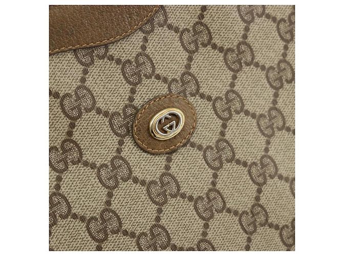 GUCCI GG Supreme Clutch Bag PVC Beige Oro 97 01 036 Auth 176652 D'oro - vista 12