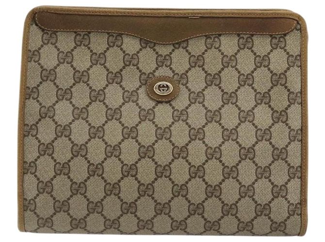 GUCCI GG Supreme Clutch Bag PVC Beige Oro 97 01 036 Auth 176652 D'oro - vista 2