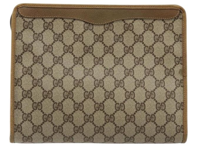 GUCCI GG Supreme Clutch Bag PVC Beige Oro 97 01 036 Auth 176652 D'oro - vista 3
