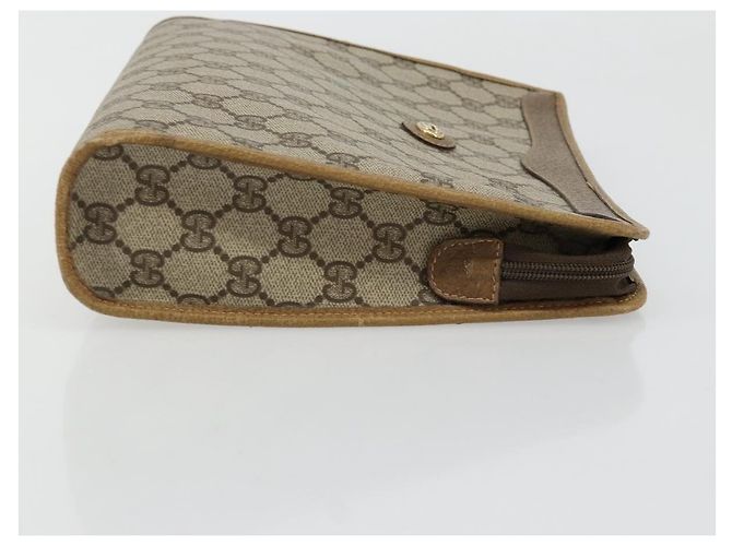 GUCCI GG Supreme Clutch Bag PVC Beige Oro 97 01 036 Auth 176652 D'oro - vista 4