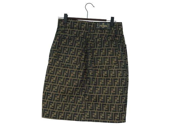Gonna in tela Zucca FENDI Nero Marrone Auth 175992A - vista 2