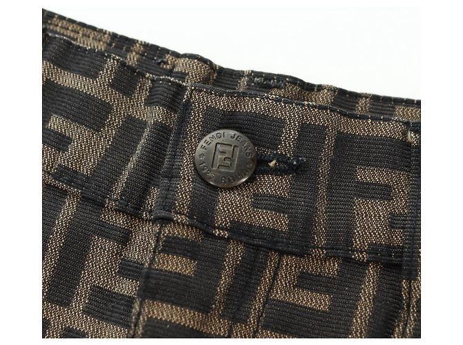 Gonna in tela Zucca FENDI Nero Marrone Auth 175992A - vista 3