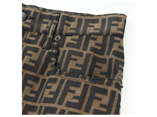 Gonna in tela Zucca FENDI Nero Marrone Auth 175992A - vista 4