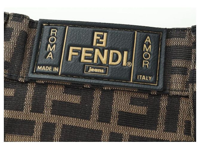 Gonna in tela Zucca FENDI Nero Marrone Auth 175992A - vista 5