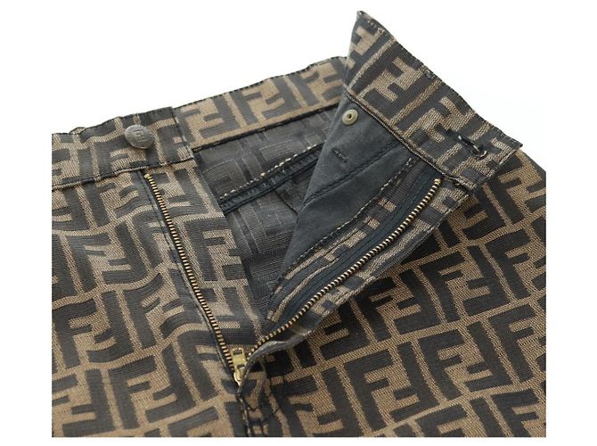 Gonna in tela Zucca FENDI Nero Marrone Auth 175992A - vista 6