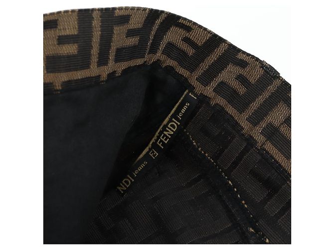 Gonna in tela Zucca FENDI Nero Marrone Auth 175992A - vista 7